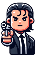 Character pointing a gun