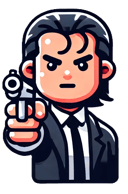 Character pointing a gun