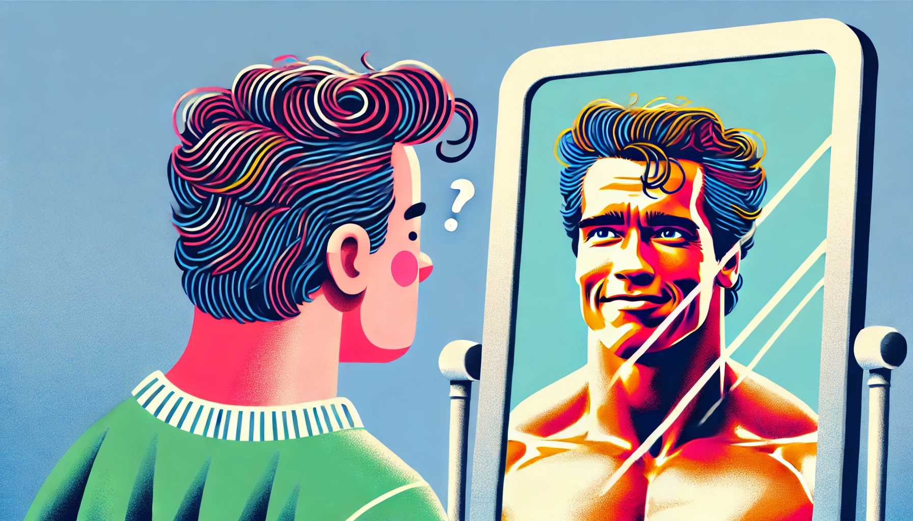 A person looks in the mirror and sees a celebrity in the reflection
